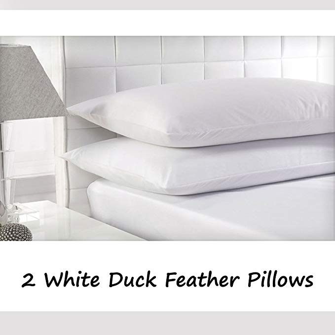 Two Pack of 100% Cotton White Duck Feather Standard Pillows (2-Pillows)