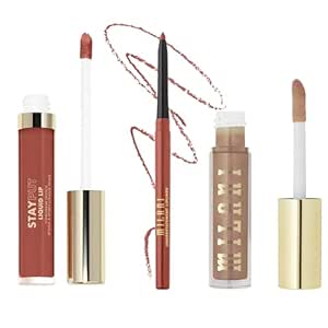 Milani Stay Put Longwear Liquid Lipstick Vibe   Understatement Lipliner Pencil - Highly Pigmented Retractable Soft Lip Liner Pencil   Keep It Full Nourishing Lip Plumper - Nude Shimmer