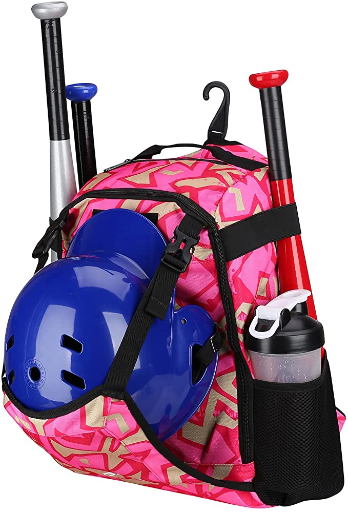 ZOEA Youth Baseball Bat Bag Backpack, T-Ball & Softball Equipment & Gear for Youth, Large Capacity Holds 2 Bats, Helmet, Gloves, Cleats, Helmet Holder and Includes Fence Hook