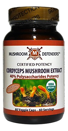 Cordyceps Mushroom Organic Extract 40% Polysaccharide Potency 60 Vegetarian Capsules