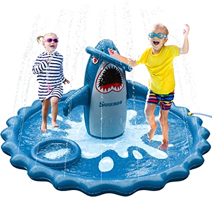 SuSenGo Splash Pads Sprinkler for Toddlers, Large Size 74.8" Splash Mat Pool Kids Summer Outdoors Toys Inflatable Water Toys (Stereo Shark)