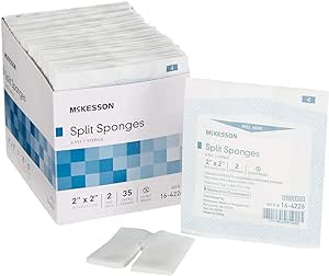 McKesson Split Sponges, Sterile, 100% Cotton, I.V. Drain Split Dressing, 2 in x 2 in, 2 per Pack, 35 Packs, 70 Total