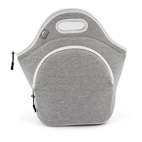 Insulated Extra Large Neoprene Lunch Bag For Women, Men & Kids | Extra Pocket | 5 mm Insulation | 13.5” Big | Washable | Soft Designer Cotton | Best YKK Zipper In The World | LightGrey Lunch Box