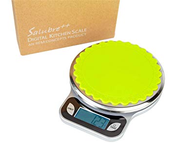 SALUBRE   Digital Food Scale with Stainless Steel Weighing Platform. Digital Kitchen Scale weighs in Pounds, Ounces, or Grams to 13 lb (5.89 kg) with 1/2 gm Increments. Batteries Included.