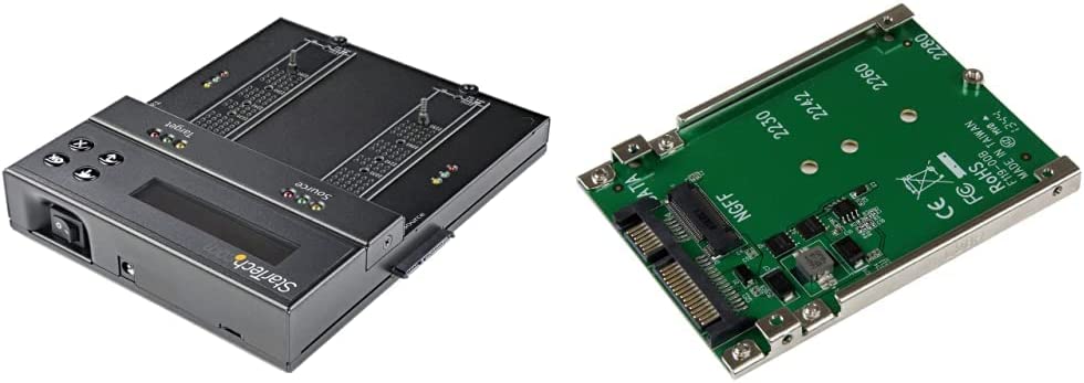 StarTech.com Standalone M.2 SATA & M.2 NVMe Duplicator and Eraser & M.2 SATA SSD to 2.5in SATA Adapter - M.2 NGFF to SATA Converter - 7mm - Open-Frame Bracket - M2 Hard Drive Adapter (SAT32M225)