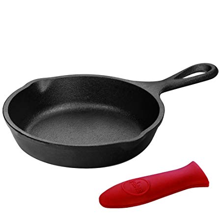 Lodge Logic 9 Inch Skillet with Red Silicone Handle Holder