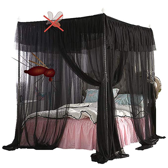 Obokidly Mosquito Canopy Net for Bed Luxury Canopy Netting 4 Corners Post Bed Canopies Stylish Style Bedroom Decoration for Man Adults & Boys Girls for Twin/Full/Queen/King (Black, King)