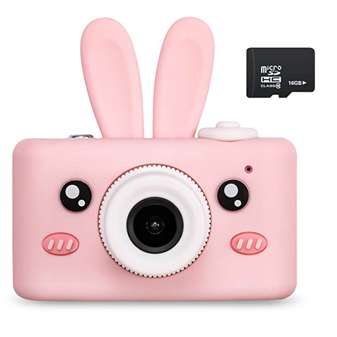 Abdtech Kids Camera Toys for 4-8 Year Old Girls, Rechargeable Children Digital Cameras with Rabbit Cover for Girl Boys Shockproof 8MP Mini Cam with 16G SD Card Best Idea Birthday Party Gift (Pink)