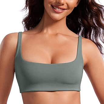 CRZ YOGA Butterluxe Spaghetti Strap Sports Bras for Women - Square Neck Yoga Wireless Bra Padded Cami Crop Top