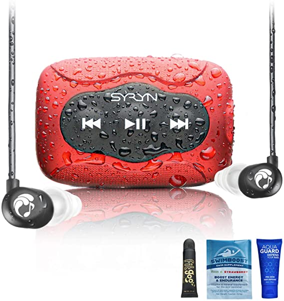 Swimbuds Flip Headphones and 8 GB SYRYN Waterproof MP3 Player with Shuffle Feature