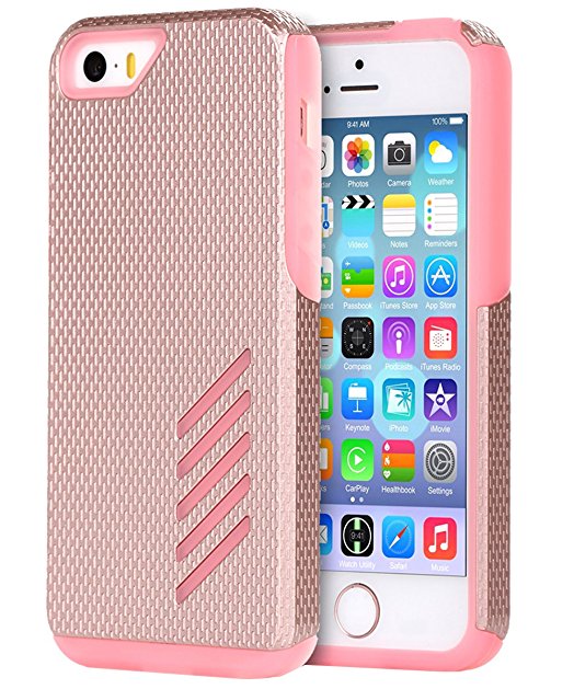 iPhone 5S Cases, iPhone SE Case, BENTOBEN Dual Guard Protective Shock-Absorbing Scratch-Resistant Rugged Drop Protection Case for iPhone 5/5S/SE, Pink