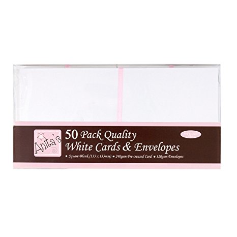docrafts Anita's Square Cards/Envelopes, 5 by 5-Inch, White, 50-Pack