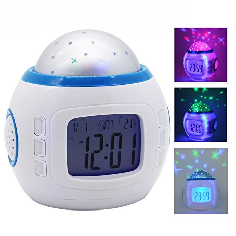 Clocks for Kids Music Star Sky Projection Alarm Clock for Bedroom Smart Home Travel Children Snooze Bedside with LED Backlight Colorful