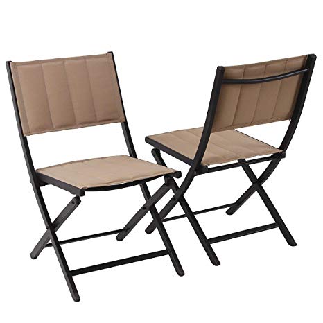 PHI VILLA Oversize Patio Folding Chairs Indoor Outdoor Portable Camping Dining Chairs, 2-Pack, Beige