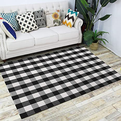 MUBIN Buffalo Check Rug Black/White Plaid Rugs 5.5ft x 6.5ft Cotton Washable Hand-Woven Outdoor Area Rugs for Sofa/Living Room/Dining Room/Bedroom (5' x 6.5', Black&White)