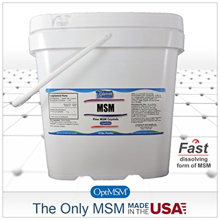 MSM Powder (OptiMSM) Fine Crystals (10-Lbs Container) - This FAST Dissolving MSM is Made in the USA and Is the World's Purest, Quadruple-Distilled MSM. Amazing for Skin, Joint, Nail or Hair Health.