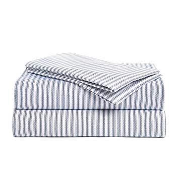 Peru Pima - 415 Thread Count - 100% Peruvian Pima Cotton - Percale - Bed Sheet Set (Queen, Nautical Stripe Blue)