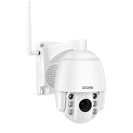 ZOSI 1080pPTZ Dome Security Camera Outdoor, Wireless Pan Tilt Zoom (5XOptical) IP Camera, Two Way Audio, Color Night Vision, Motion Tracking, Light and Sound Alarms, Microsd Support