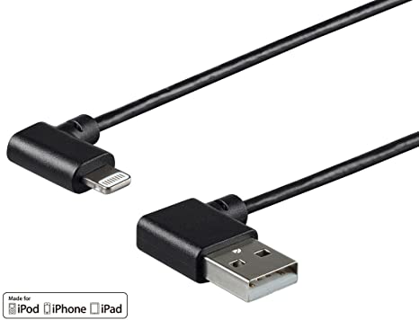 Monoprice 90 Degree Apple MFi Certified Lightning to USB Charge & Sync Cable - 3 Feet - Black Compatible with iPhone X 8 8 Plus 7 7 Plus 6s 6 SE 5s, iPad, Pro, Air 2