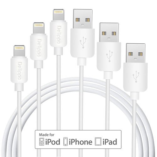 [3 Pack][Apple MFI Certified] Delippo PowerLine 3.3ft/1m Lightning to USB Cable Sturdy Sync & Charge Cord for Apple iPhone 6/6s/6 Plus/ 5S/5C/5 iPad Air Ipod Series