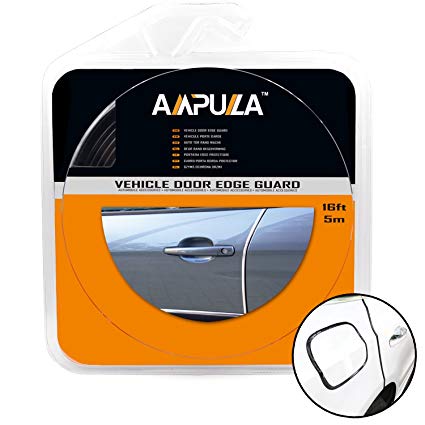 Ampulla 16 ft Car Door Edge Guards For Most Sedans and SUV, Durable and Cleanly Removable Built in Adhesive and 3M Adhesive Tape Tool Free Installation 16ft/5m (Jet Black)