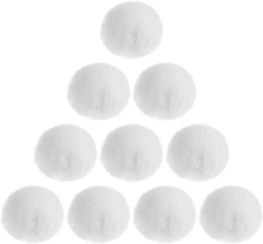 BCP 10pcs White Color Artificial Rabbit Fur Pom Pom Ball for Handbag Pendant Key Ring Decoration (2-3/4inch)