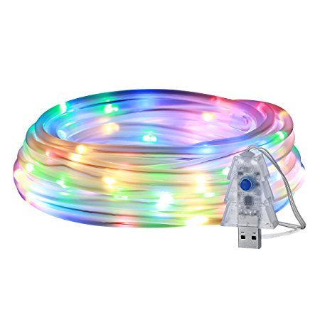 LE 33ft 100 LED Rope Lights, Waterproof 5V USB Powered RGB String Lights, 8 Modes Timer Memory Function, Indoor Outdoor Decorative Light for DIY Garden Patio Wedding Corridor Party Carnival