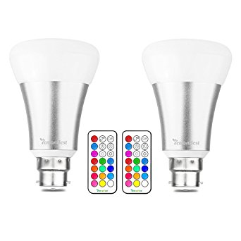 LemonBest® 10W B22 RGBW LED Color Changing Light Bulb with 21 Key Remote Control, 12 Multiple Colors Dimmable Mood Ambiance Lighting, AC 85-265V, Pack of 2