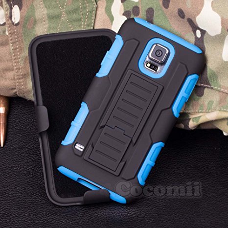 Galaxy S5 Case, Cocomii Robot Armor NEW [Heavy Duty] Premium Belt Clip Holster Kickstand Shockproof Hard Bumper Shell [Military Defender] Full Body Dual Layer Rugged Cover Samsung G900 (Blue)