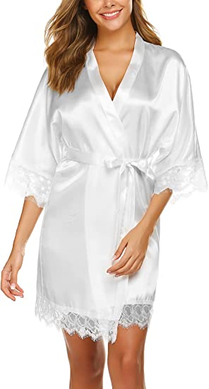 ELOVER Women Satin Kimono Robes Silk Short Bridesmaid Robe Lingerie Dressing Gown