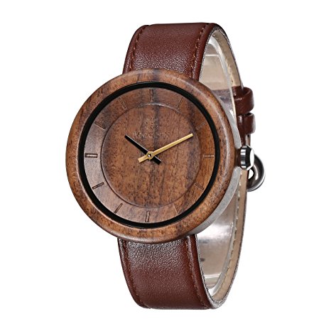 Wood Watch for Men Mens Vintage Watch Analog Quartz Brown Leather Band Wooden Christmas Gifts for Men(without engraved)