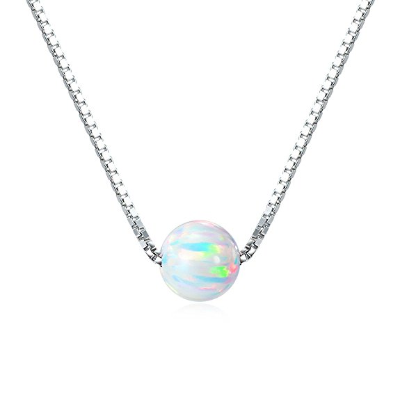 Sterling Silver 6mm Created Opal Choker Necklace
