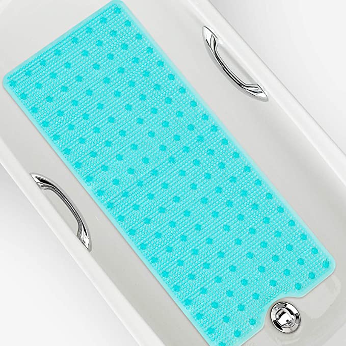 MAYSHINE® Non-slip Shower Mat with Small Suction Cups Machine Washable Extra Long Bathtub Mats, 40x100 cm Blue