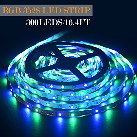 Sunnest Led Strip Lights DC12V SMD 3528 16.4Ft (5M) 300leds RGB with 24 key Ir Controller Power Supply