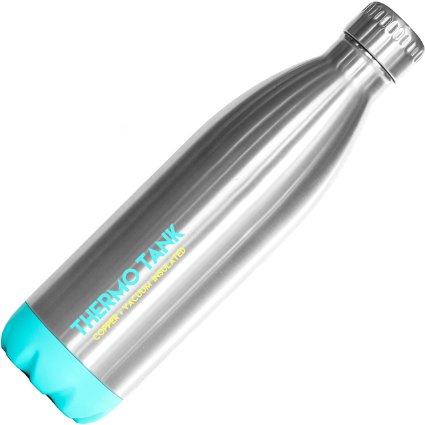 Thermo Tank Insulated Stainless Steel Water Bottle - Ice Cold 36 Hours! Vacuum   Copper Technology - 25 Ounce
