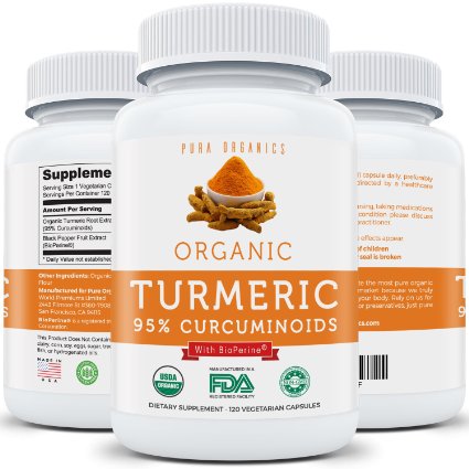 USDA Organic Turmeric Curcumin 120 Capsules BioPerine and 95 Curcuminoids for Maximum Strength and Absorption - Anti-Inflammatory - Joint Pain Relief - Antioxidant Supplement - Vegetarian - No Pills