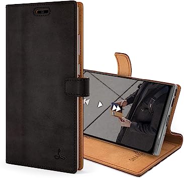 Snakehive Galaxy Note 20 Vintage Wallet || Genuine Leather Wallet Phone Case || Real Leather with Viewing Stand & 3 Card Holder || Flip Folio Cover with Card Slot (Black)