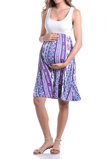 Beachcoco Women's Maternity Knee Length Printed Tank Dress