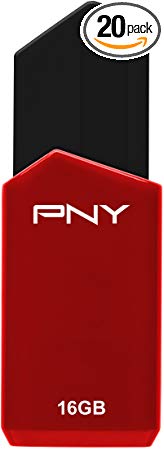 PNY 16GB Retract USB 2.0 Flash Drive, Blue or Red - Color May Vary, 20-Pack