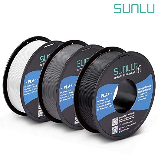 SUNLU PLA Plus 3D Filament 1.75mm for 3D Printer & 3D Pens, 3KG (6.6LBS) PLA  Filament Tolerance Accuracy  /- 0.02 mm, Black White Grey