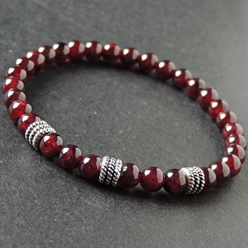 Men and Women Bracelet Handmade with 5.5mm Natural Garnet Healing Gemstone Beads and Genuine 925 Sterling Silver Spacers