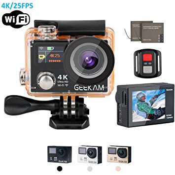 4K Camera,Dual Screen Wifi Sport Camera Ultra HD 4K 25fps Waterproof Action Cam 170°Wide Angle 2.4G Remote Controller With 2 PCS Rechargeable Batteries And Full Accessories