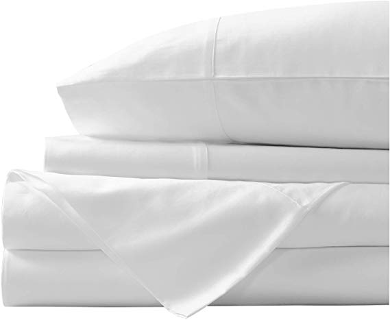 Paramount Dyeing Co. 100% Egyptian Cotton 4-Pc Sheet Set 1000 TC Premium Quality Luxurious Feel Italian Finish Bedding Set Fits Mattress Up to 18" Deep Pocket Full White