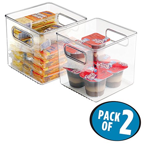 mDesign Refrigerator, Freezer, Pantry Cabinet Organizer Bins for Kitchen - 6" x 6" x 6", Pack of 2, Clear