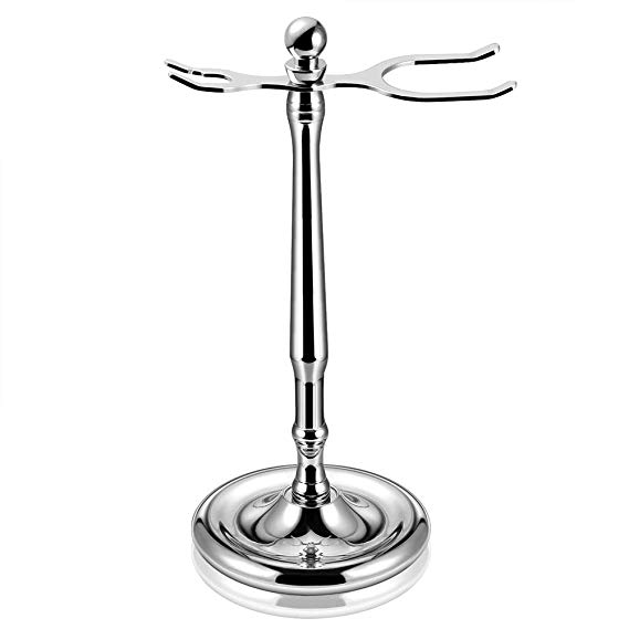 GRUTTI Chrome Razor and Brush Stand Deluxe Compatible with Manual Razor, Safety Razor, Gillette Fusion Razor and Badger Brush