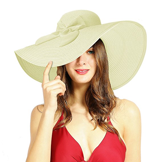 Double Couple Womens Sun Hat Foldable Floppy Travel Packable UV Summer Beach Straw Hats UPF50