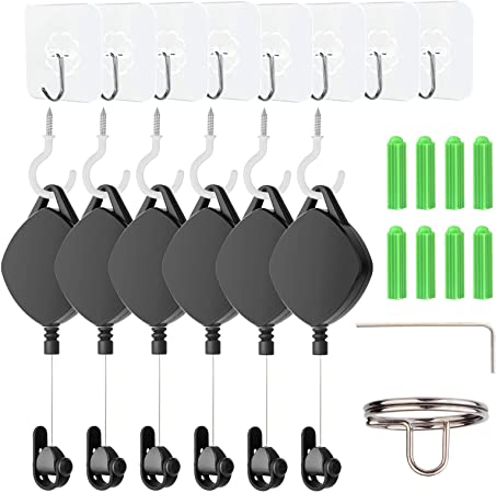 NexiGo VR Cable Management System, Ceiling Hooks with Retractable Carabiner, Retractable Ceiling Pulley System for Oculus Quest/Quest 2/HTC Vive/Vive Pro/Oculus Rift/Rift S[6 Packs, Black]