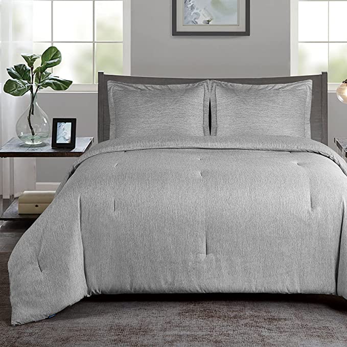 CozyLux Twin Comforter Set Grey Cationic Dyeing 2-Piece Soft Bed Set Gray Luxury Lightweight Fluffy Microfiber Down Alternative Duvet Insert for All Season (1 Comforter, 1 Sham)