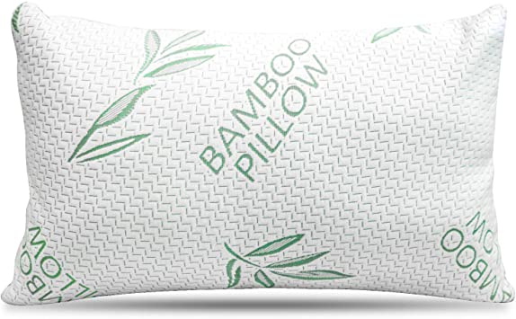 Queen Size Bamboo Pillow – Bed Pillows for Sleeping, Adjustable with Shredded Memory Foam – Back, Stomach, Side Sleeper, Washable/Removable Cover, Cooling Hotel Down Alternative, Queen (Pack of 1)