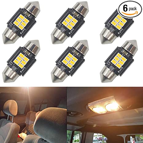 JAVR - Pack of 6 - Xenon 31MM 1.22”Warm White Extremely Bright 400Lums - Non-Polarity Canbus Error Free 3020 6SMD LED Festoon Bulbs for DE3175 DE3021 DE3022 3175 6428 Interior Car Lights